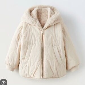 Cream Hooded Puffer Jacket reversible